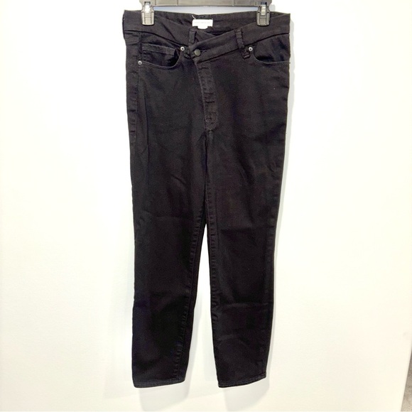 Good American Black Denim Straight Leg Jean Criss Cross Waist High Rise - Picture 1 of 9